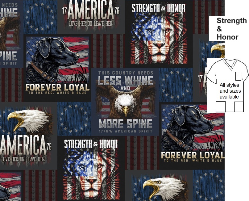 strength honor patriotic scrub tops
