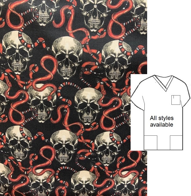 BM31021 - Strictly Skulls And Snakes unique print scrub tops