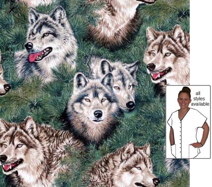 Timber Wolf Animal Print Scrub Tops