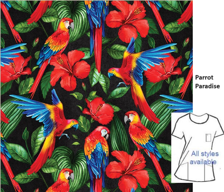 Tropical Paradise  scrub tops macaws