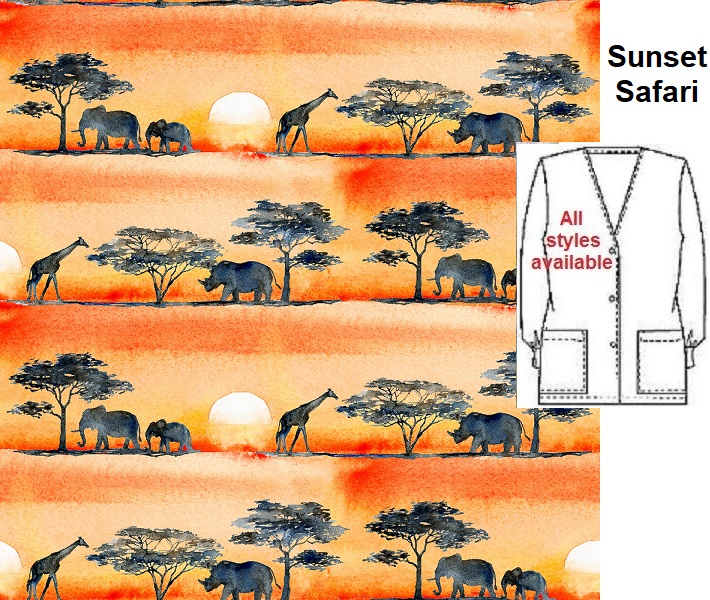 sunset safari african animal scrub tops