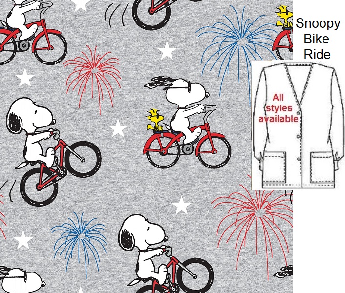 snoopy bike ride cartoon scrubs
