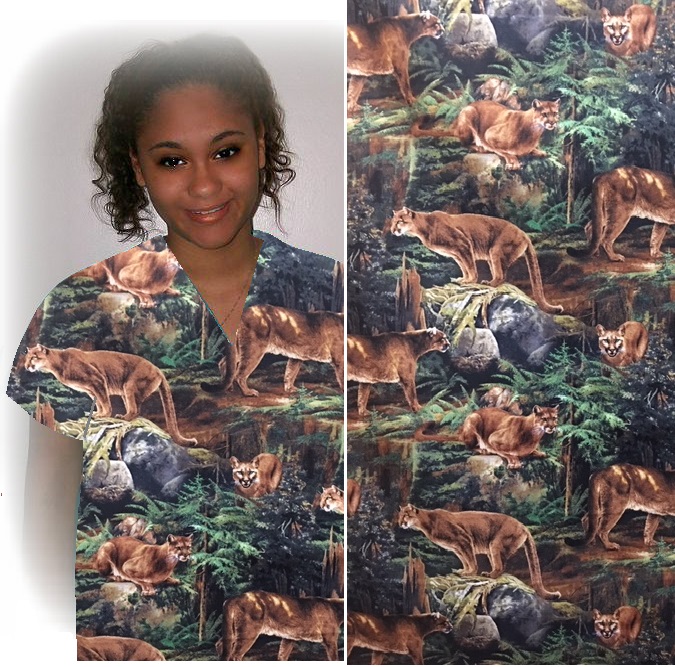 north american cougar animal print scrubs tops