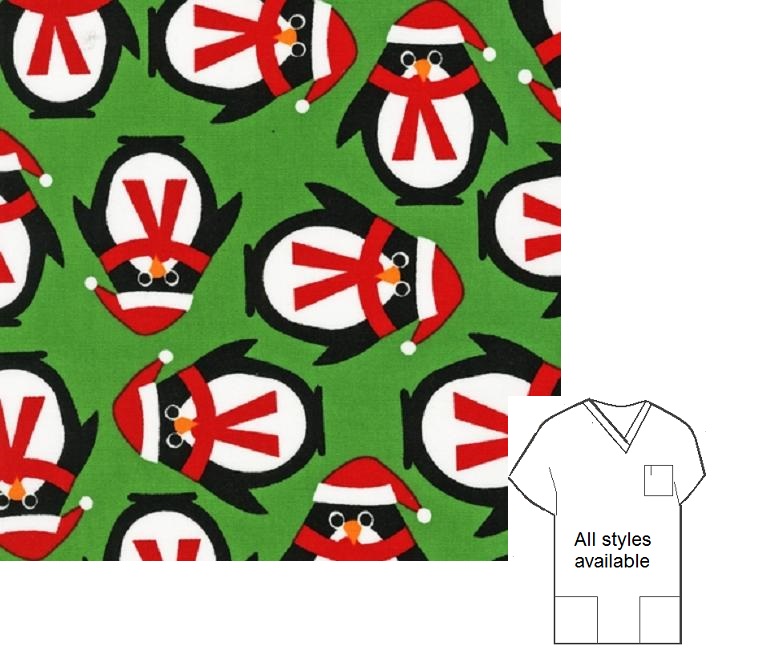 holiday penguins christmas print scrubs