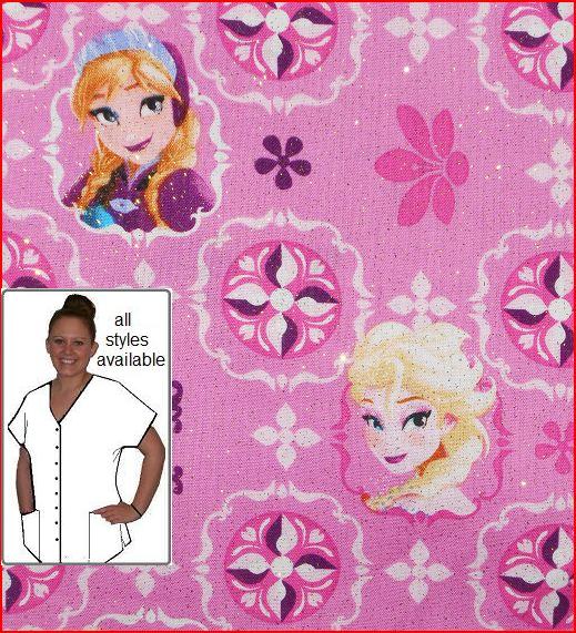 Disney Frozen pink print scrub tops