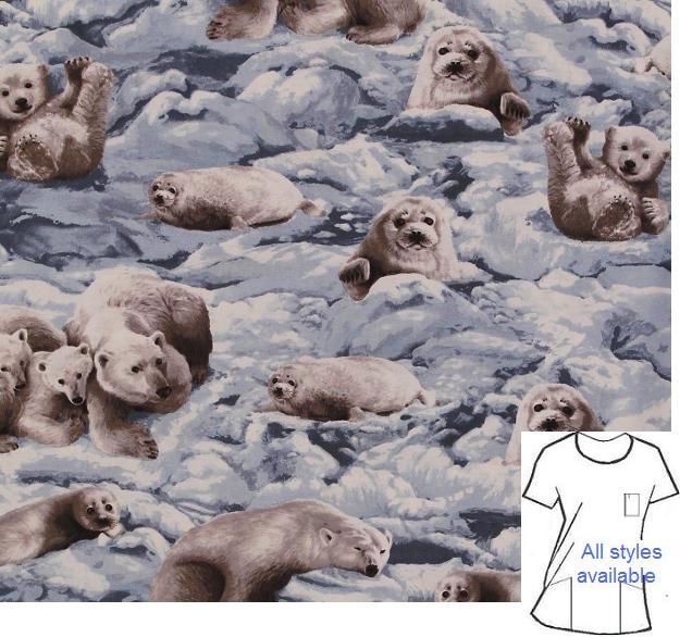 AA71916ES - Harp Seals -Arctic Wildlife Animal Print Scrubs