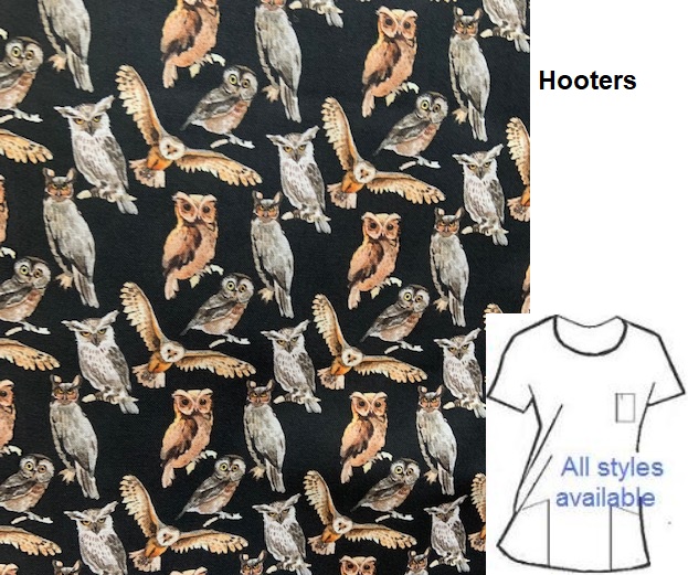hooters owl scrub tops