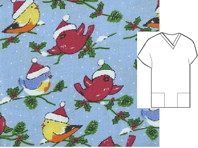 holiday feathered friends print scrubs