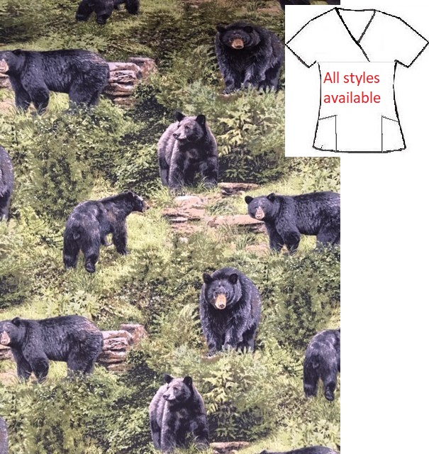 Yellowstone black bears animal print scrub tops