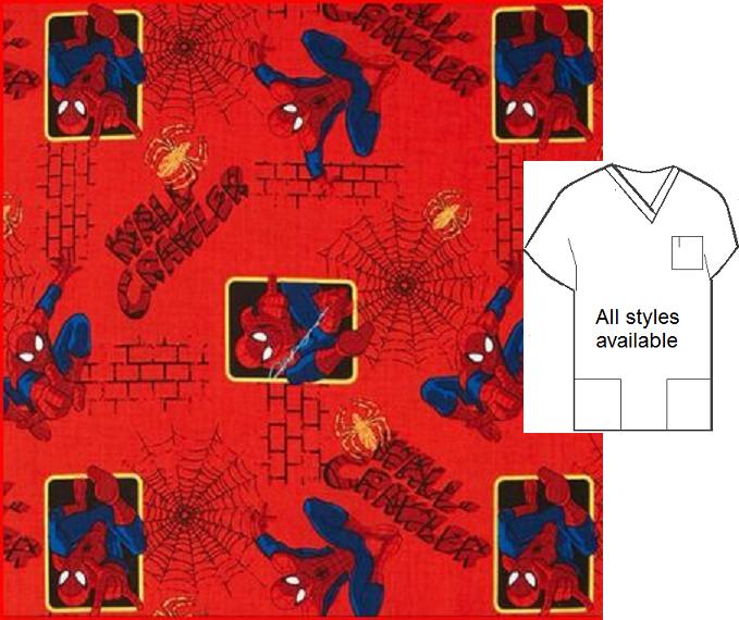spider-man cartoon print scrubs