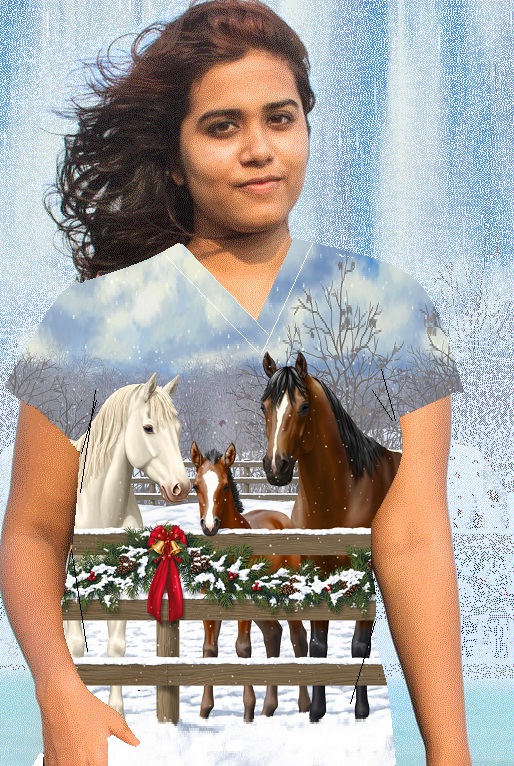 horse family portrait holiday Christmas scrubs