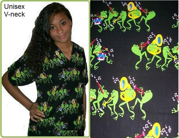RM111013CART - Jammin Frogs Unisex V-neck animal print scrubs