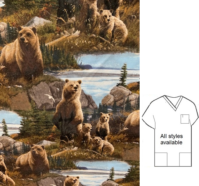 Grizzly Bears animal print scrub top