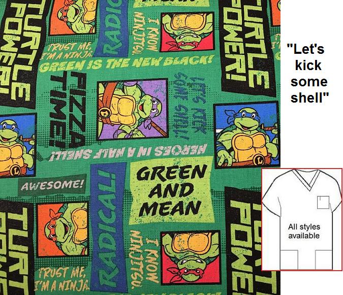 CART10-LIMITED - Ninja Turtle Green Mean - Cartoon Print Scrubs