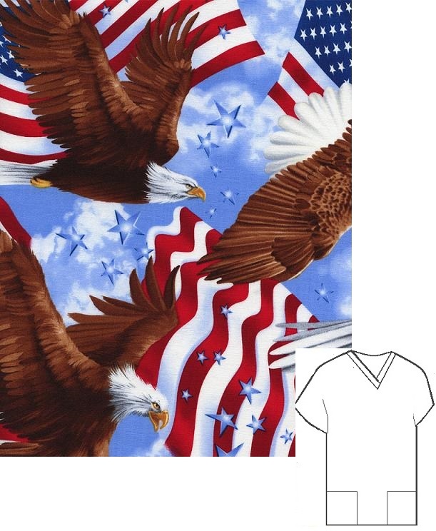 Eagle Patriots patriotic print scrubs