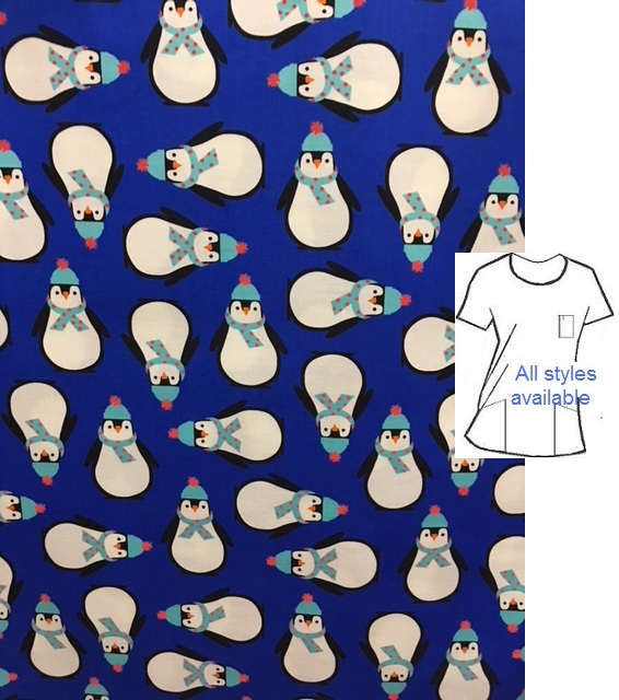 blue penguin holiday print scrubs