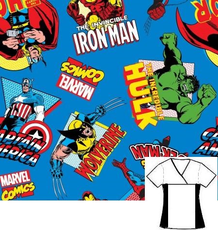 Marvel Comic Toss cartoon print scrubs