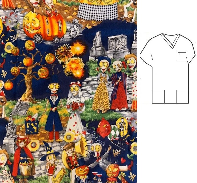 RM102914C - Love Is In The Scare - Ready Made Halloween Scrub Tops