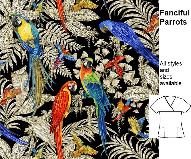 fanciful parrots scrub tops