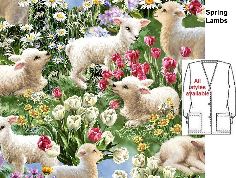 spring lambs farm animal scrubs