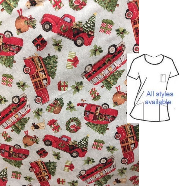 lil red truck holiday print scrubs