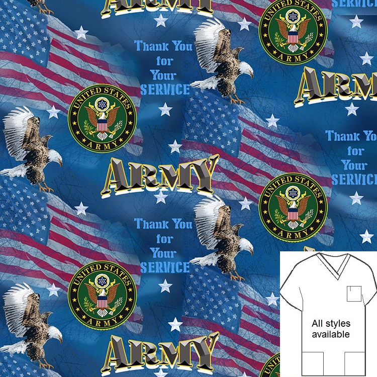 army military patriotic print scrubs