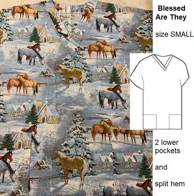 blessed holiday print scrubs