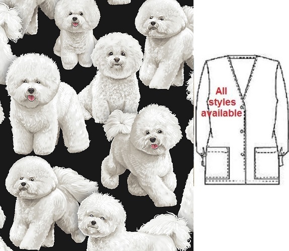 bichon frise veterinary print scrubs dogs