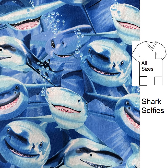 shark selfies scrub tops