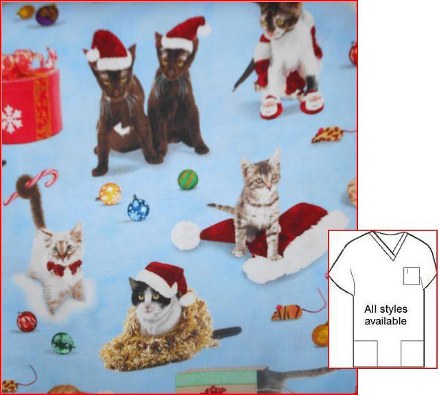 Cats At Christmas holiday print scrubs
