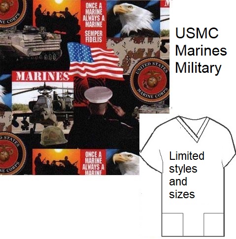 PAT423LIMITED - USMC Marines military print scrub tops