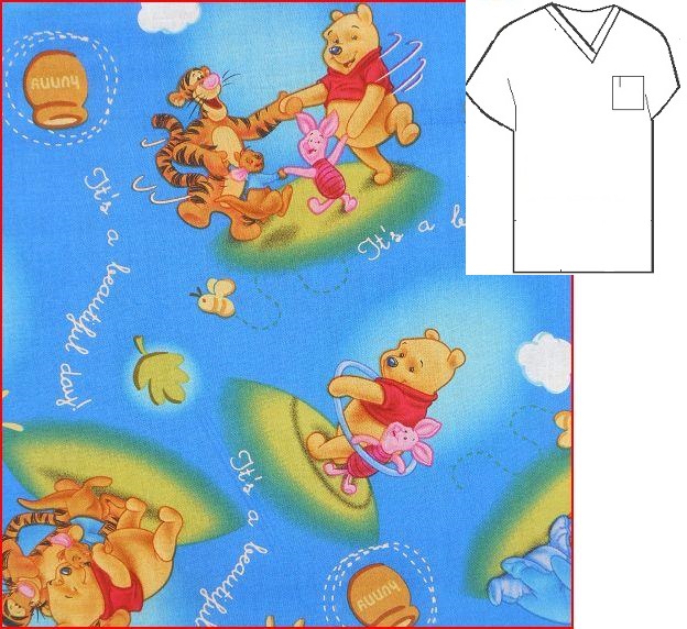 pooh beautiful day cartoon print scrubs
