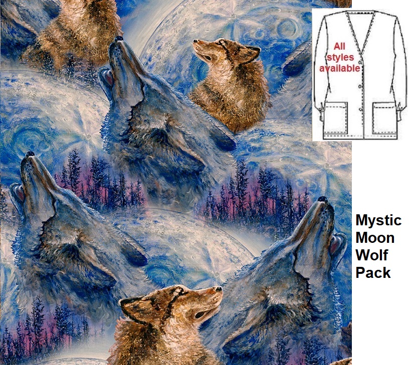 mystic moon wolf pack scrub tops