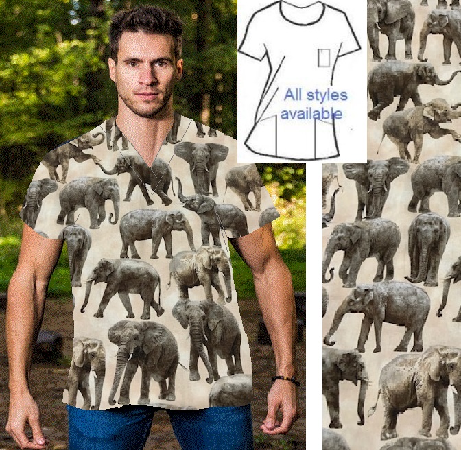 elephants animal print scrubs