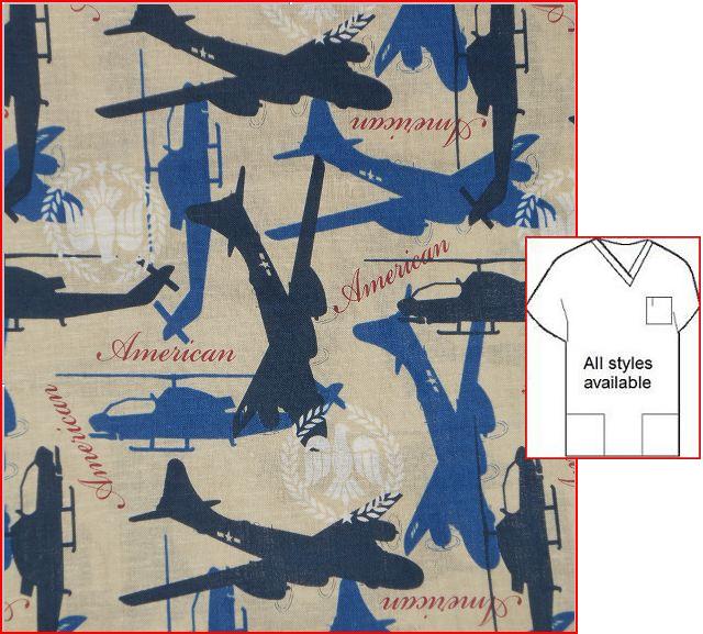 SUPPAT072212A - Patriotic Warbirds Military Print Scrubs
