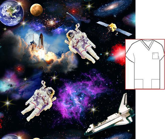 astronauts in space printed scrub tops