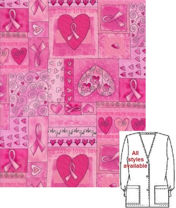 pink ribbons print scrubs women