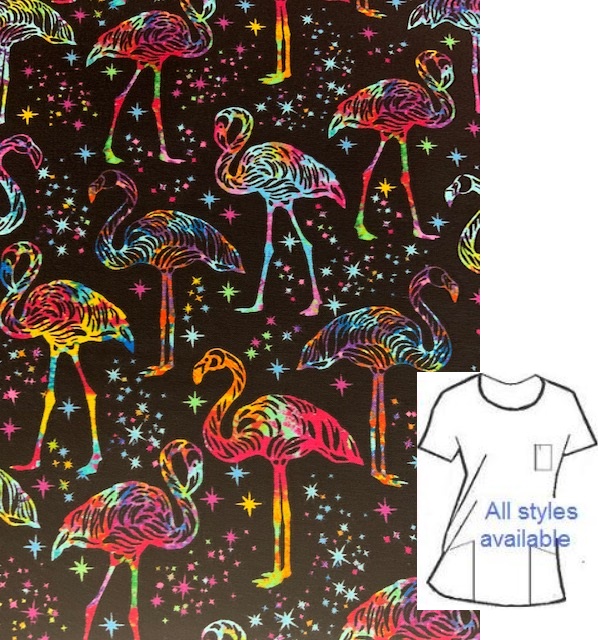 T53120 - Neon Flamingos tropical animal print scrubs
