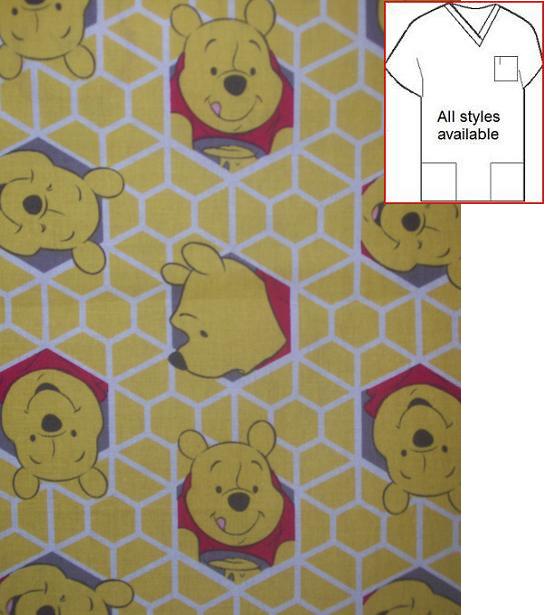 CART81314A - Winnie The Pooh In A Honeycomb Cartoon Print Scrub Top