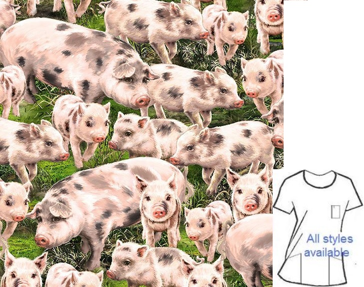 pig love farm animal print scrubs