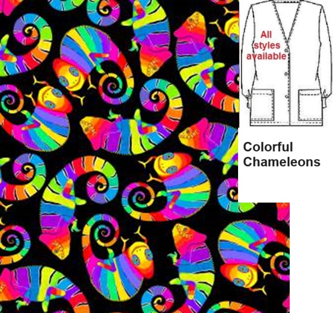 colorful chameleons print scrub tops