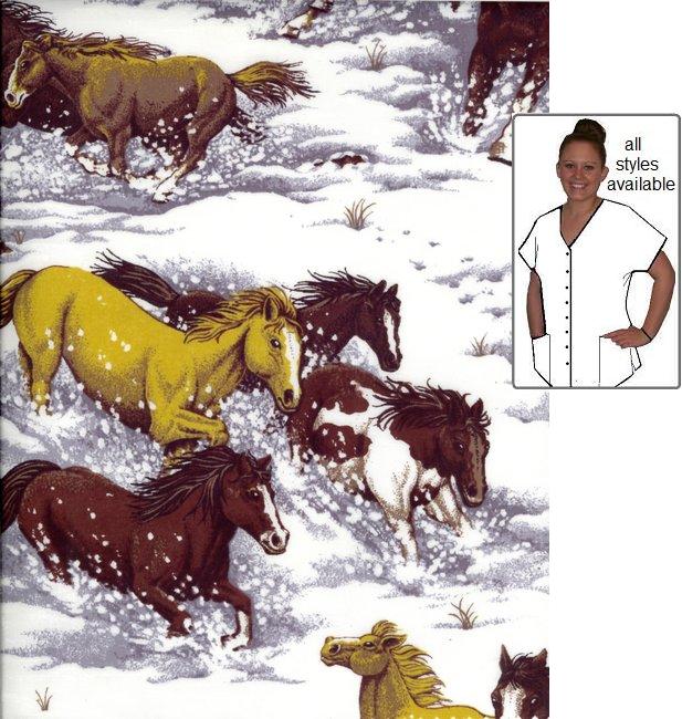 Wild in snow horse animal print scrubs