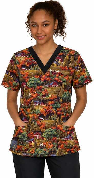 pumpkin harvest halloween print scrub top