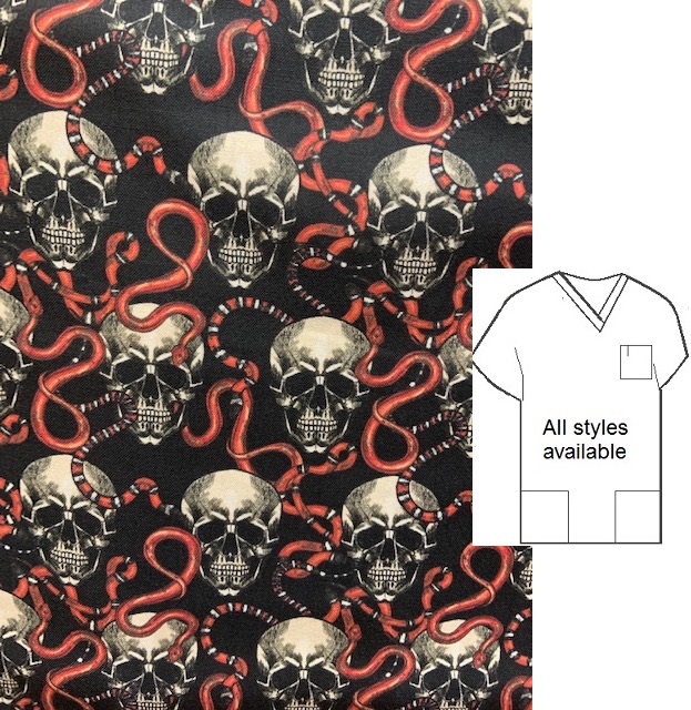 strictly skulls and snakes unique print scrubs men biker