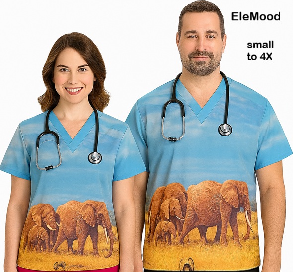 AAW101025 - EleMood elephant print scrub tops