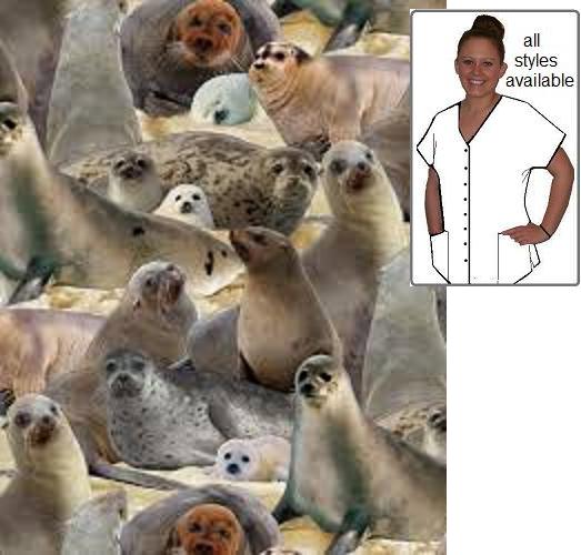 harp seal animal scrub tops