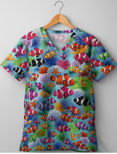AO1017LIMITED - Clown Vibe scrub tops with fish