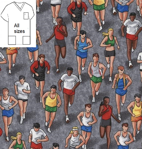 S121514LIMITED - Marathon Runners -Sports Print Scrub Tops