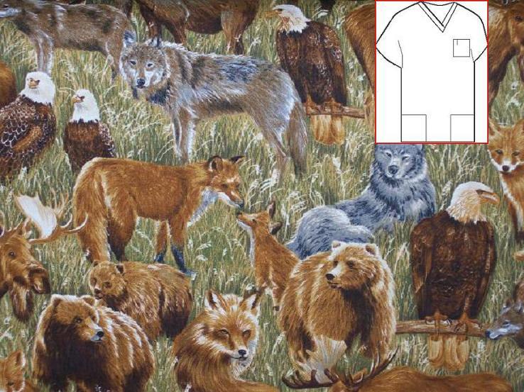 collage of wildlife animal print scrubs