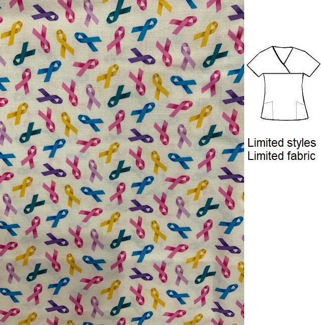 cancer ribbons print scrub tops